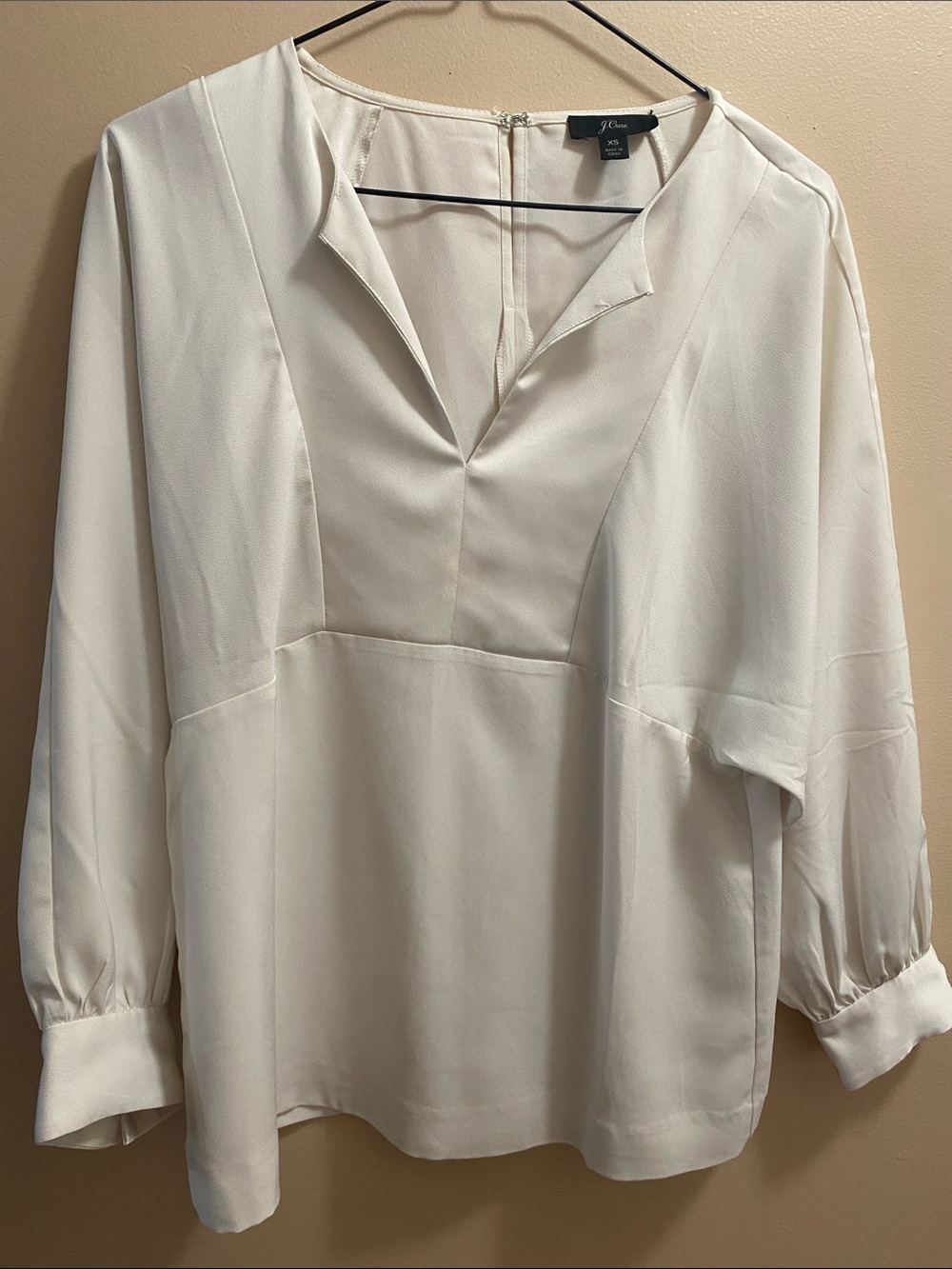 J. Crew Ivory V-Neck Long Sleeve Blouse